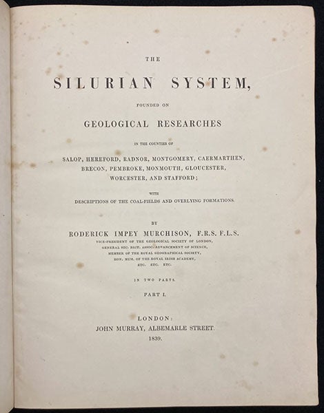Title page, The Silurian System, by Roderick Murchison, vol. 1, 1839 (Linda Hall Library)