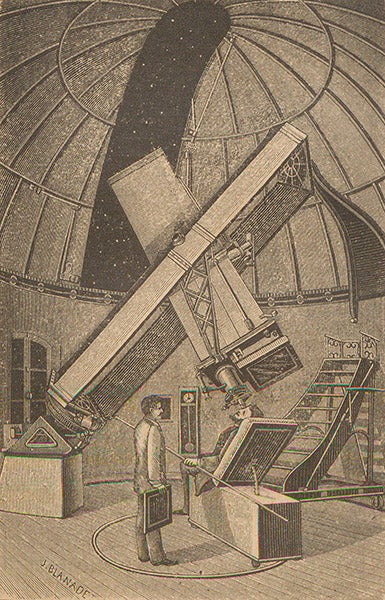 Astrographic telescope at the Paris Obervatory, in use by Paul and Prosper Henry, La photographie astronomique a l'Observatoire de Paris et la Carte du Ciel, by Ernest Mouchez, 1887 (Linda Hall Library)