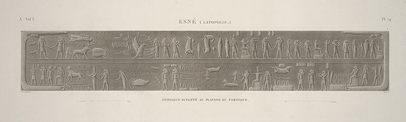 The zodiac at Esna, engraving after drawing by Jean-Baptiste Prosper Jollois and Edouard Devilliers du Terrage, Description de l’Égypte, Antiquités, vol. 1, 1809 (Linda Hall Library)