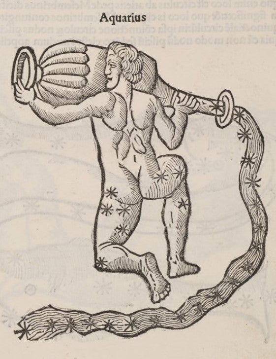 Woodcut of Aquarius. Image source: Hyginus. De mundi et sphere. Venice: Per Melchiorem Sessa, 1512.