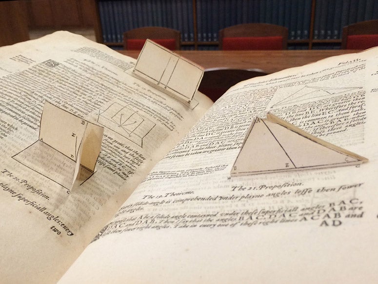Pop-up geometrical diagrams, The Elements of Geometrie of the most auncient philosopher Euclide of Megara, trans. By Henry Billingsley, 1570 (Linda Hall Library)