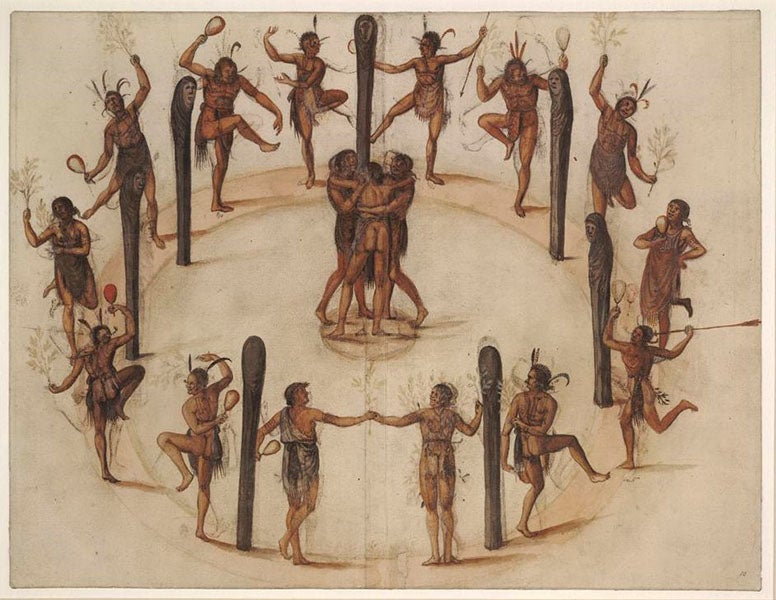 Natives dancing, watercolor by John White, 1587-93, British Museum (britishmuseum.org)