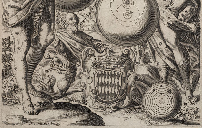 Ptolemy being corrected and uplifted while his system is being discarded, detail of the bottom of the second image (Linda Hall Library)
