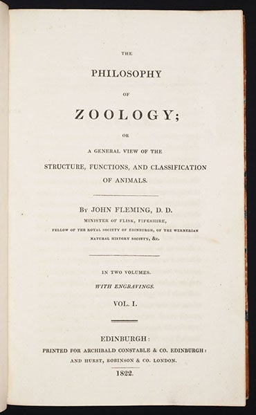Title page, The Philosophy of Zoology, by John Fleming, 1822 (Linda Hall Library)