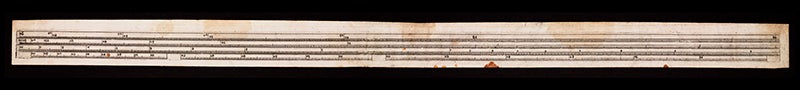 Complete paper slide-rule scale, printed from a scale made by Elias Allen, 1638, now in Cambridge University Libraries (specialcollections-blog.lib.cam.ac.uk)