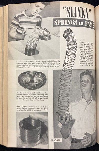 “Slinky Springs to Fame,” one-page article in Popular Science Monthly, Sept. 1946, p. 92 (Linda Hall Library)