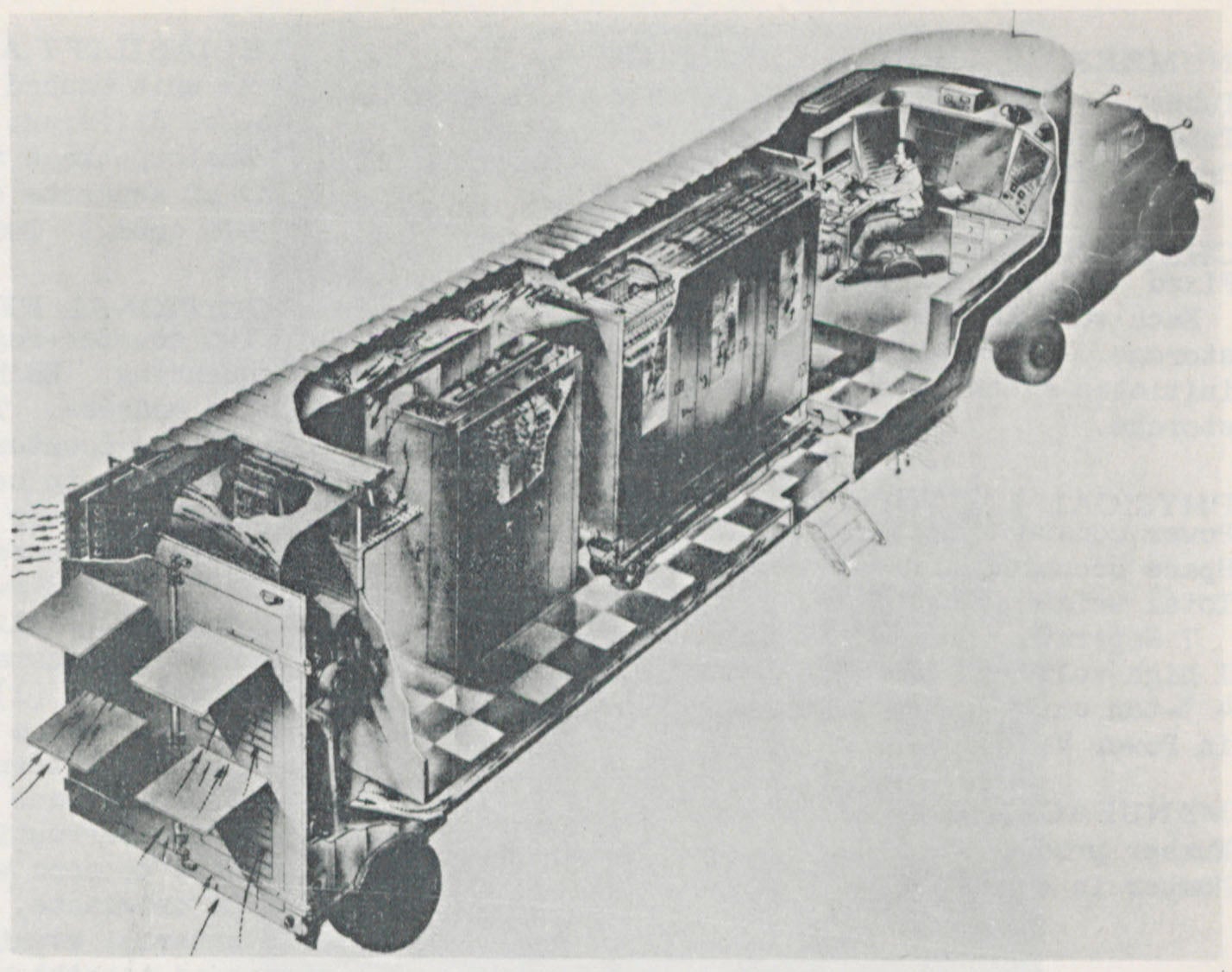 The DYSEAC, or Second (DY) Standards Electronic Automatic Computer, shown housed in a semi-trailer. In A Survey of Domestic Electronic Digital Computing Systems, by Martin H. Weik, 1955, p. 25.