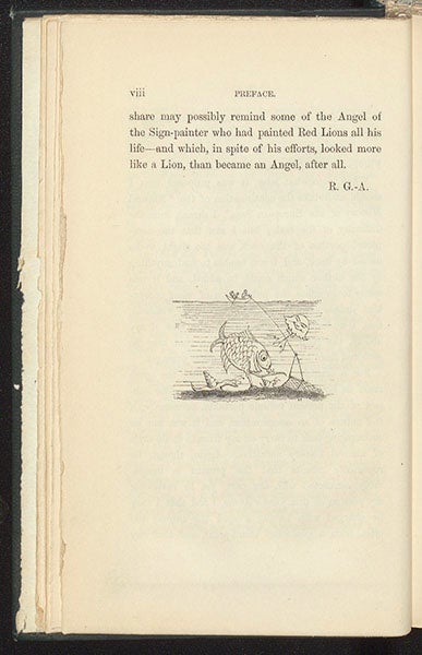 Page with tailpiece by Edward Forbes, a deep-sea dredge in action, The Natural History of the European Seas, by Edward Forbes and Robert Godwin-Austen, 1859 (Linda Hall Library)