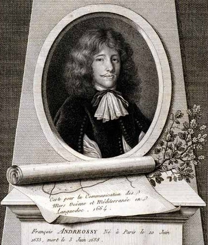 Portrait of François Andreossy (1633-1688). Image source: Andréossy, Antonie-François. Histoire du Canal du Midi, ou Canal de Languedoc. Nouvelle éd. Paris: Impr. de Crapelet, 1804, frontispiece.
