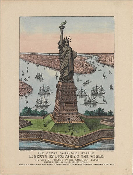 Statue of Liberty, hand-colored lithograph, Currier & Ives, 1885 (one year before the statue was dedicated), Metropolitan Museum of Art (metmuseum.org)