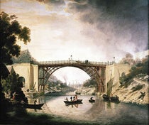 Contemporary view of Iron Bridge, painting by William Williams, ca 1780 (Ironbridge Gorge Museum via Wikimedia commons)