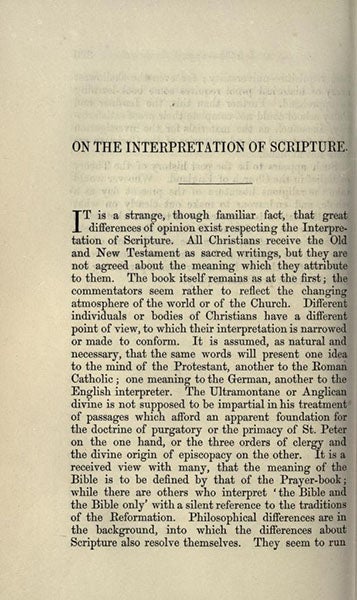 First page of “On the interpretation of Scripture,” by Benjamin Jowett, Essays and Reviews 1860, Internet Archive (archive.org)