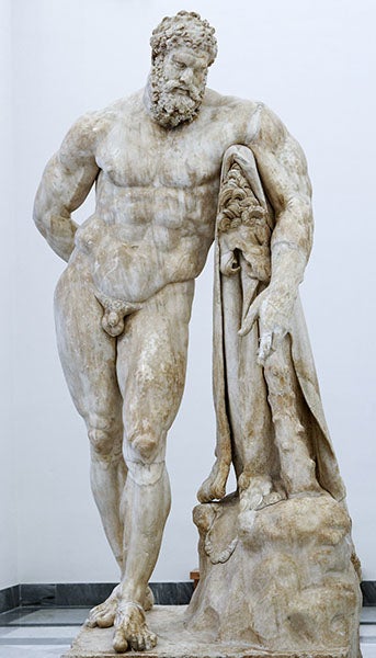 The Farnese Hercules, sculpted in marble ca 250 C.E., Museo Archeologico Nazionale, Naples (Wikimedia commons)
