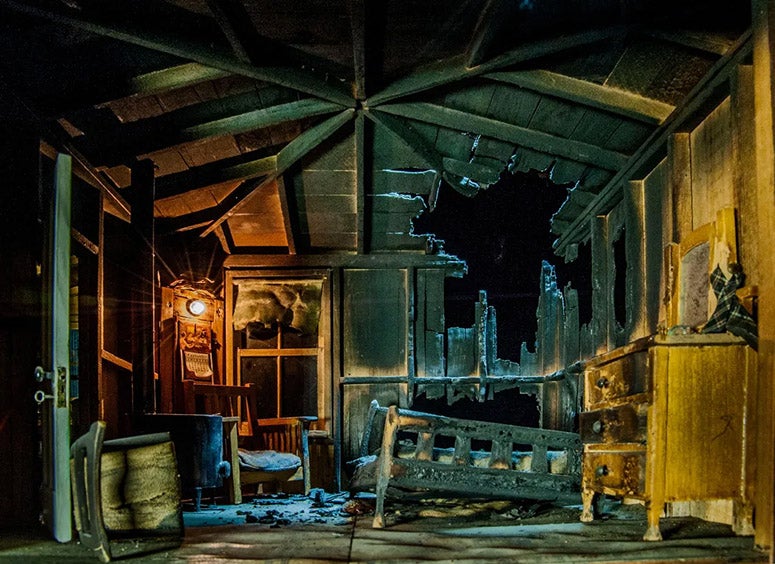 Burned Cabin, diorama by Frances Glessner Lee, ca 1944-48, on display at the Renwick Gallery, 2017-18, Office of the Chief Medical Examiner, Baltimore, Maryland (smithsonianmag.com)