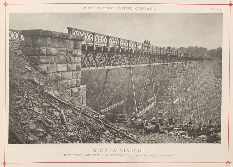 Roadway of the original Kinzua Viaduct, lithograph, Album of Designs of the Phoenix Bridge Company, plate 7, 1885, copy 2 (Linda Hall Library)