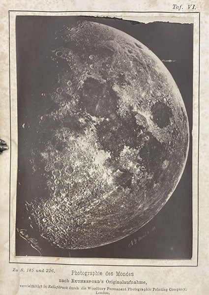 The Moon, Mar. 6, 1865, reduced copy of original print by Lewis M. Rutherfurd, frontispiece in Die chemischen Wirkungen des Lichts und die Photographie: in ihrer Anwendung in Kunst, Wissenschaft und Industrie by Hermann Wilhelm Vogel, 1874 (Linda Hall Library)