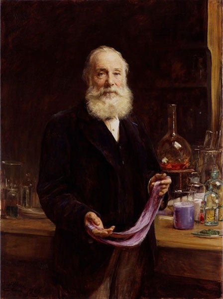 Portrait of William Henry Perkin, holding a piece of cloth dyed mauve, oil on canvas, by Arthur Stockdale Cope, 1906, National Portrait Gallery, London (npg.org.uk)