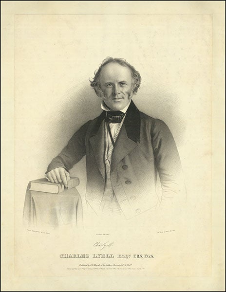 Portrait of Charles Lyell, lithograph by Albert Newsam after a daguerreotype by J.E. Mayall, Philadelphia, 1846, offered by Barry Lawrence Ruderman, Antique Maps Inc. (rarebooks.com)