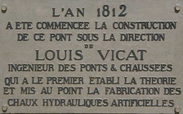 Plaque on the Souillac Bridge over the Dordogne River, built by Louis Vicat, 1818, modern photograph (structurae.net)