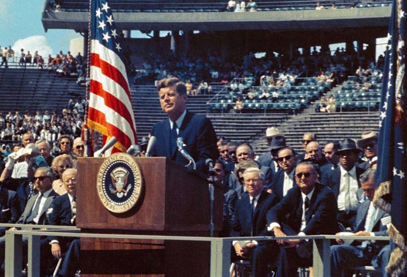 President John F. Kennedy delivering his “We choose to go to the moon” speech at Rice University, Houston, Sept. 12, 1962 (Houston Chronicle)