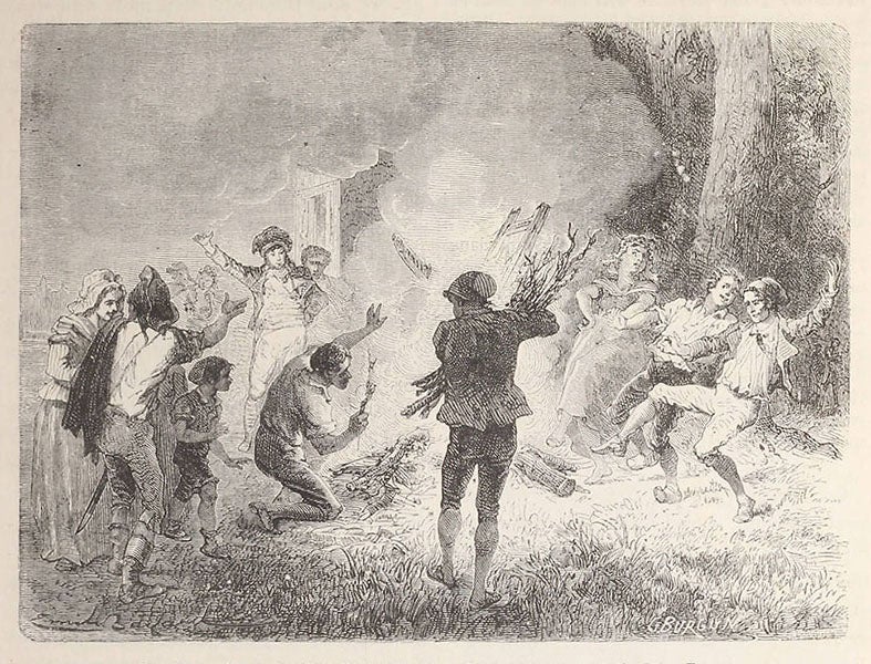 The people burning Chappe’s signal tower, from Louis Figuier, Merveilles (1867)