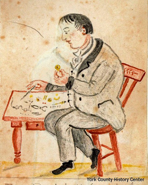 A portrait supposedly depicting Phineas Davis the watchmaker, watercolor? in the York County History Center, York, Penn., as posted to findagrave (findagrave.com)