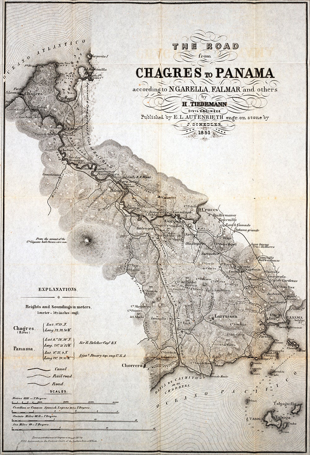 A route to cross Panama by canoe and mule path, before the railroad. From E.L. Autenrieth. A topographical map of the Isthmus of Panama. New York, 1851.