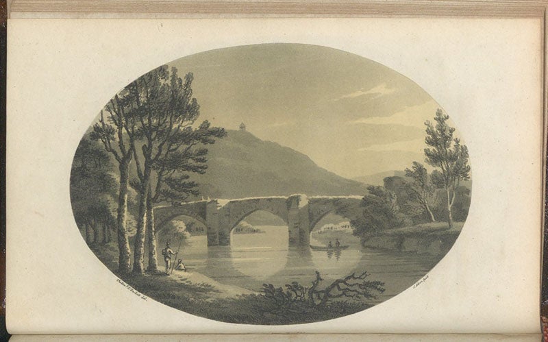 Bridge, aquatint by Samuel Alken after drawing by Rev. Thomas Rackett, in Observations Relative Chiefly to the Natural History, Picturesque Scenery, and Antiquities, of the Western Counties of England, by Willam George Maton, vol. 2, p. 53, 1797.