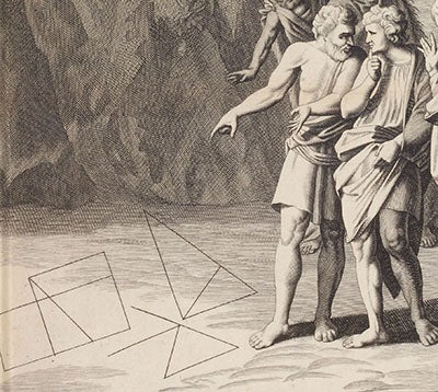 Detail of the frontispiece to <i>Euclidis quae supersunt omnia</i>, 1703,</br> illustrating the story of the shipwreck of Aristippus (Linda Hall Library)