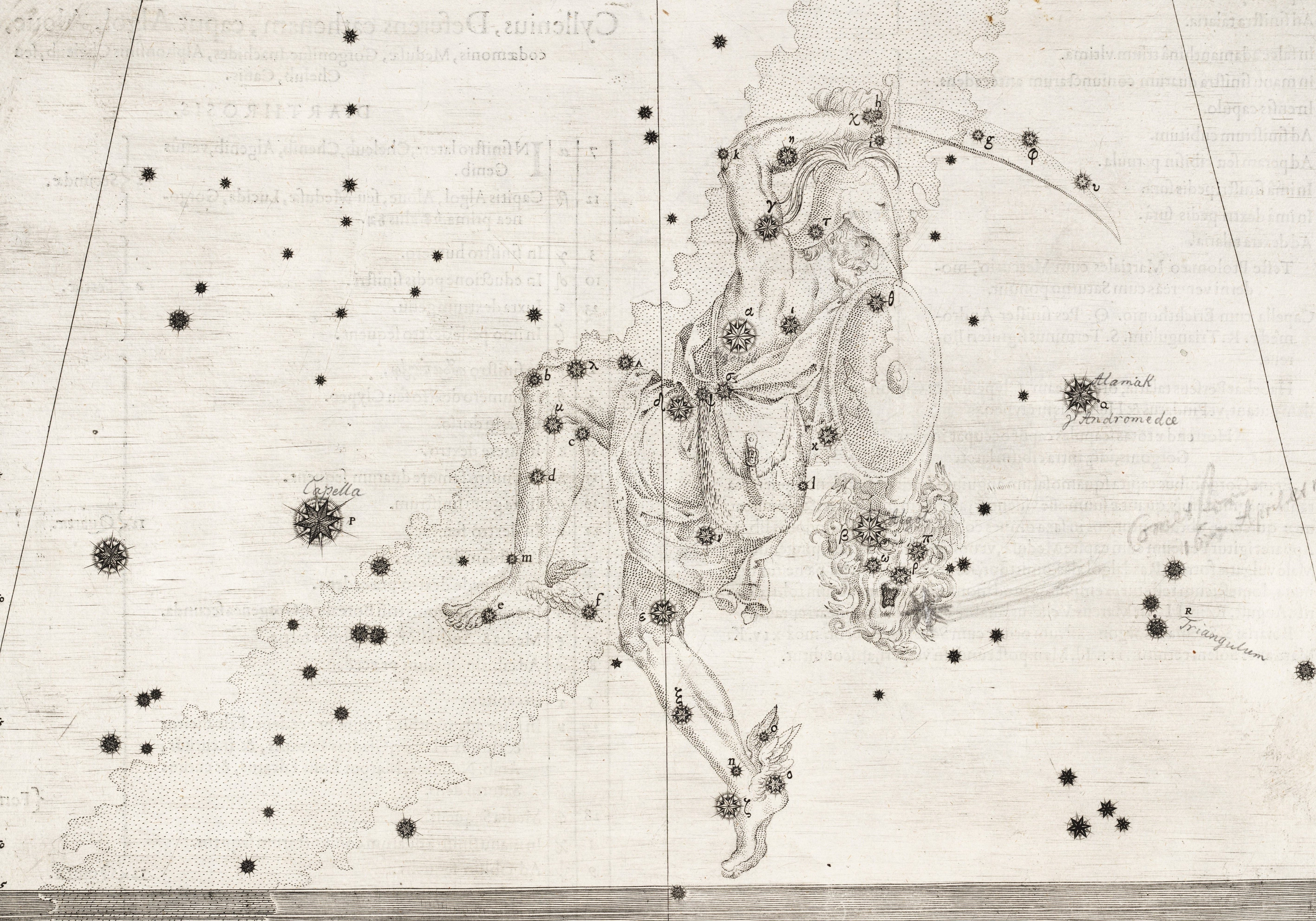 Perseus (much reduced). Image source: Bayer, Johannes. Uranometria. Augsburg: Excudit Christophorus Mangus, 1603.