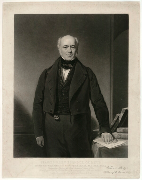 Portrait of Francis Baily, mezzotint by Thomas Goff Lupton, after a painting by Thomas Phillips, 1838 (National Portrait Gallery, London)