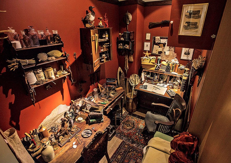 Recreated office and workroom of John Whipple Potter Jenks, as part of The Lost Museum exhibition, Brown University, 2014-15, photograph, New York Times, July 29, 2014 (nytimes.com)