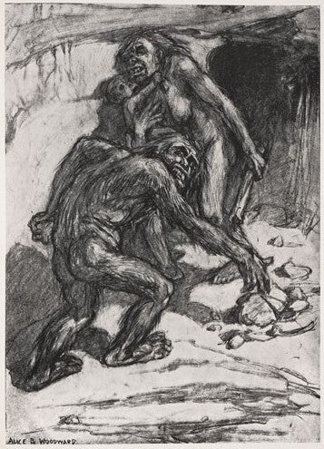 Homo mousteriensis family. Image source: Knipe, Henry. Evolution in the Past. London, 1912, p. 195.