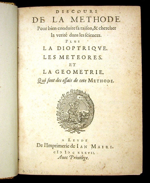Title page, Discours de la methode, by René Descartes, 1637 (Linda Hall Library)