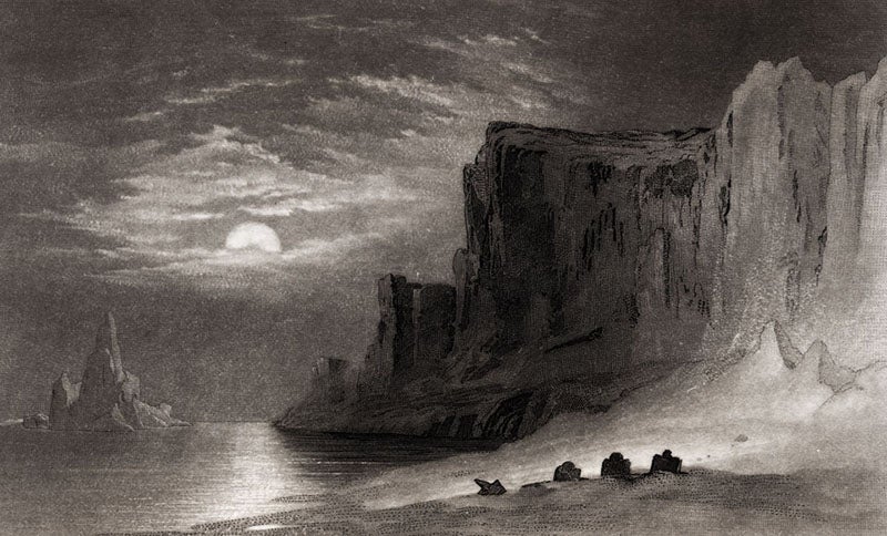 The graves of three of Franklin’s crewmen on Beechey Island, 1850, engraving in The U.S. Grinnell Expedition in Search of Sir John Franklin, by Elisha Kent Kane, 1854 (Linda Hall Library)