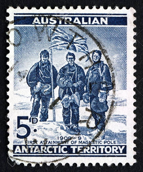 1959 Australian postage stamp, honoring the 1909 expedition to the South Magnetic Pole (123rf.com)