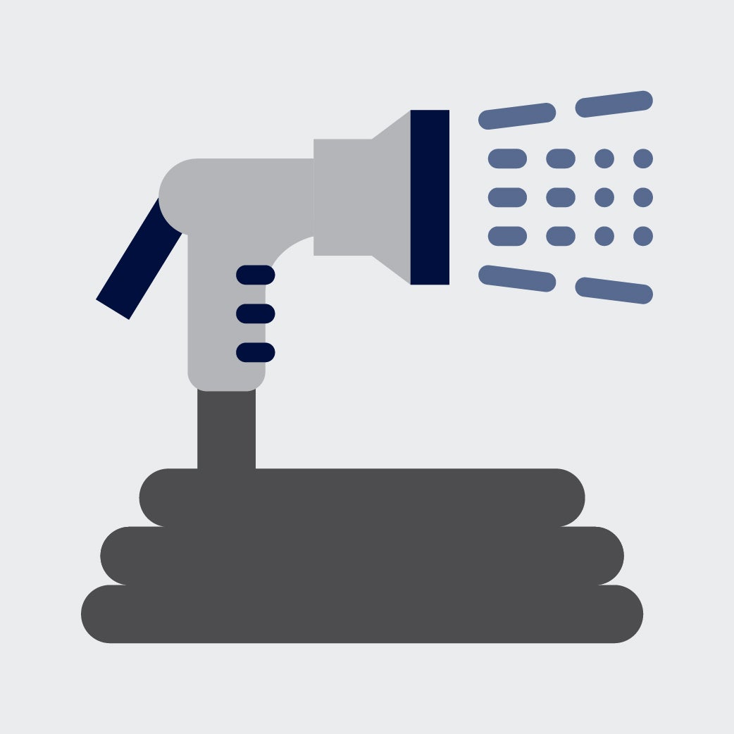 Illustration of a hose spraying water.