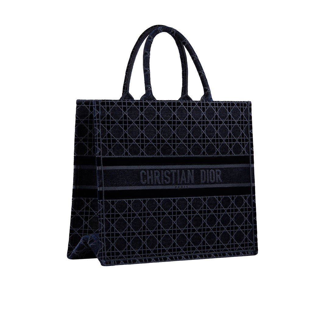 “Dior Book Tote” Bag In Blue Velvet Cannage Embroidery. | LANDMARK