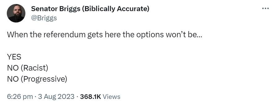 Briggs tweet about the voice referendum