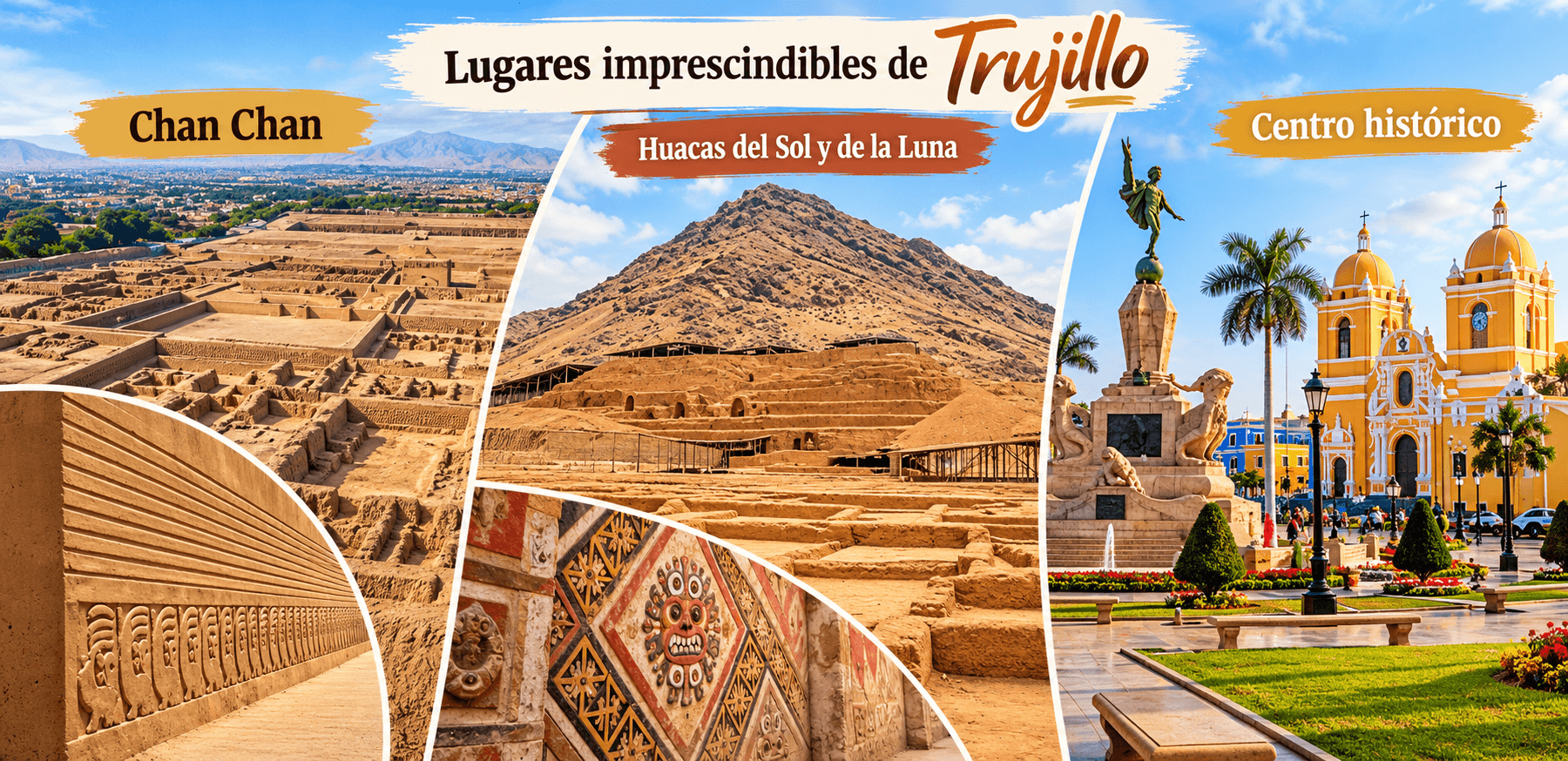 Lugares turísticos de Trujillo, Perú: Chan Chan, Huacas del Sol y la Luna y centro histórico colonial.