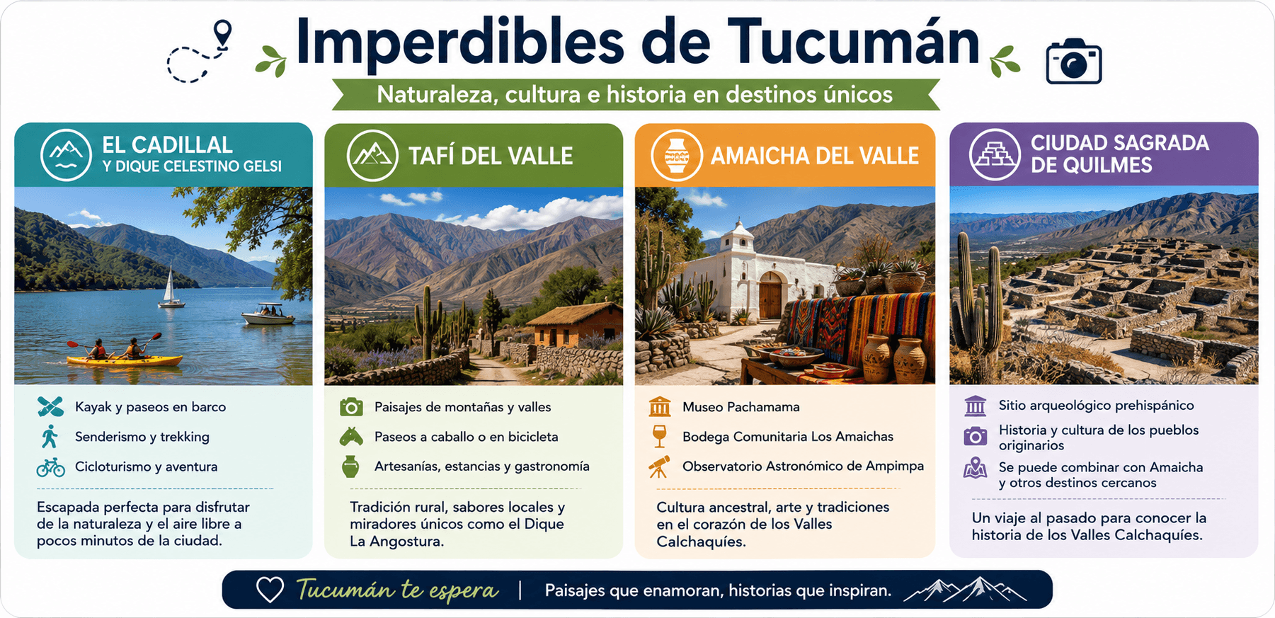 Guía de lugares imperdibles en Tucumán, Argentina: El Cadillal, Tafí del Valle, Amaicha del Valle y Ruinas de Quilmes.
