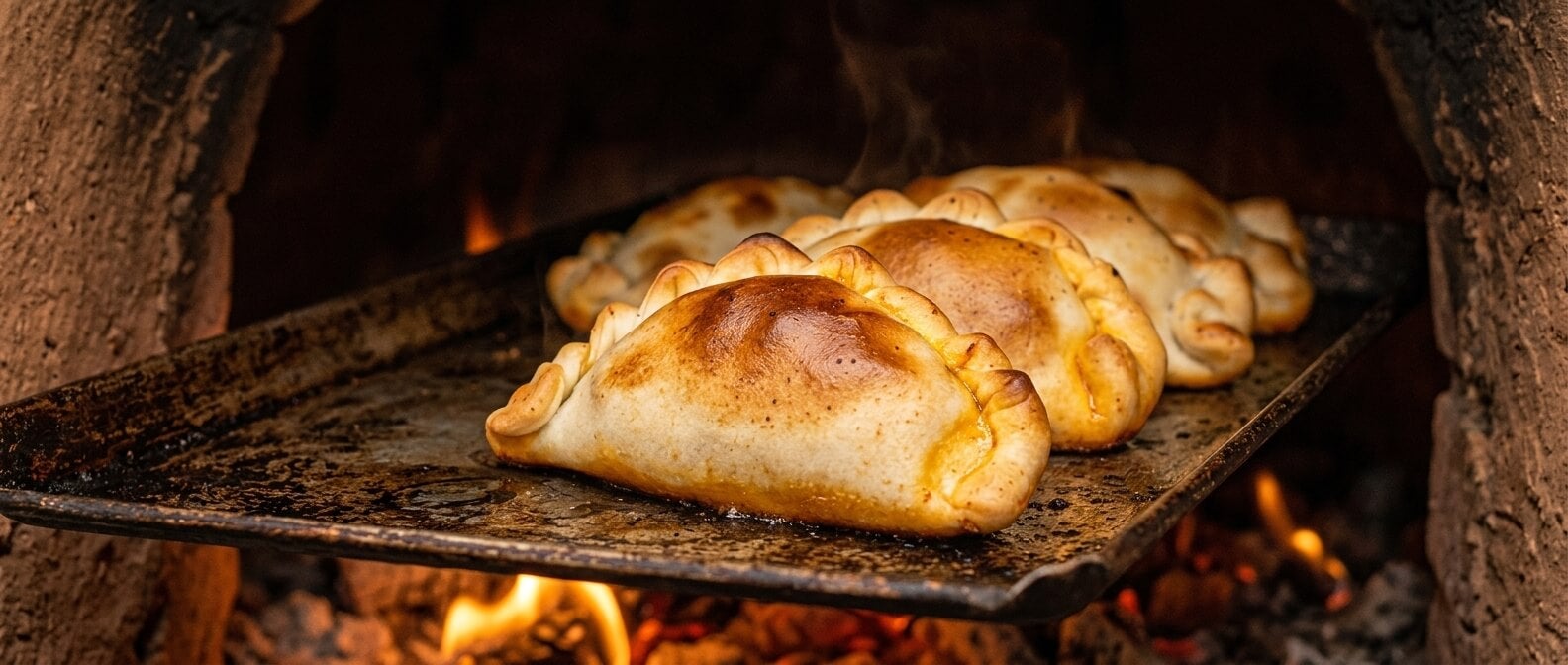 Empanadas tucumanas recién horneadas en horno de barro, plato típico de la gastronomía de Tucumán, Argentina.