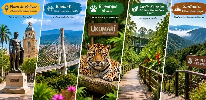 Lugares turísticos de Pereira, Colombia: Plaza de Bolívar, Viaducto César Gaviria, Bioparque Ukumarí y naturaleza.