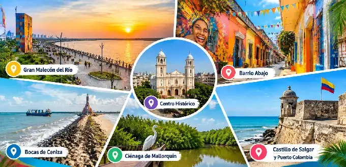Barranquilla, Colombia: lugares turísticos como Gran Malecón del Río, Barrio Abajo, Centro Histórico y Castillo de Salgar.