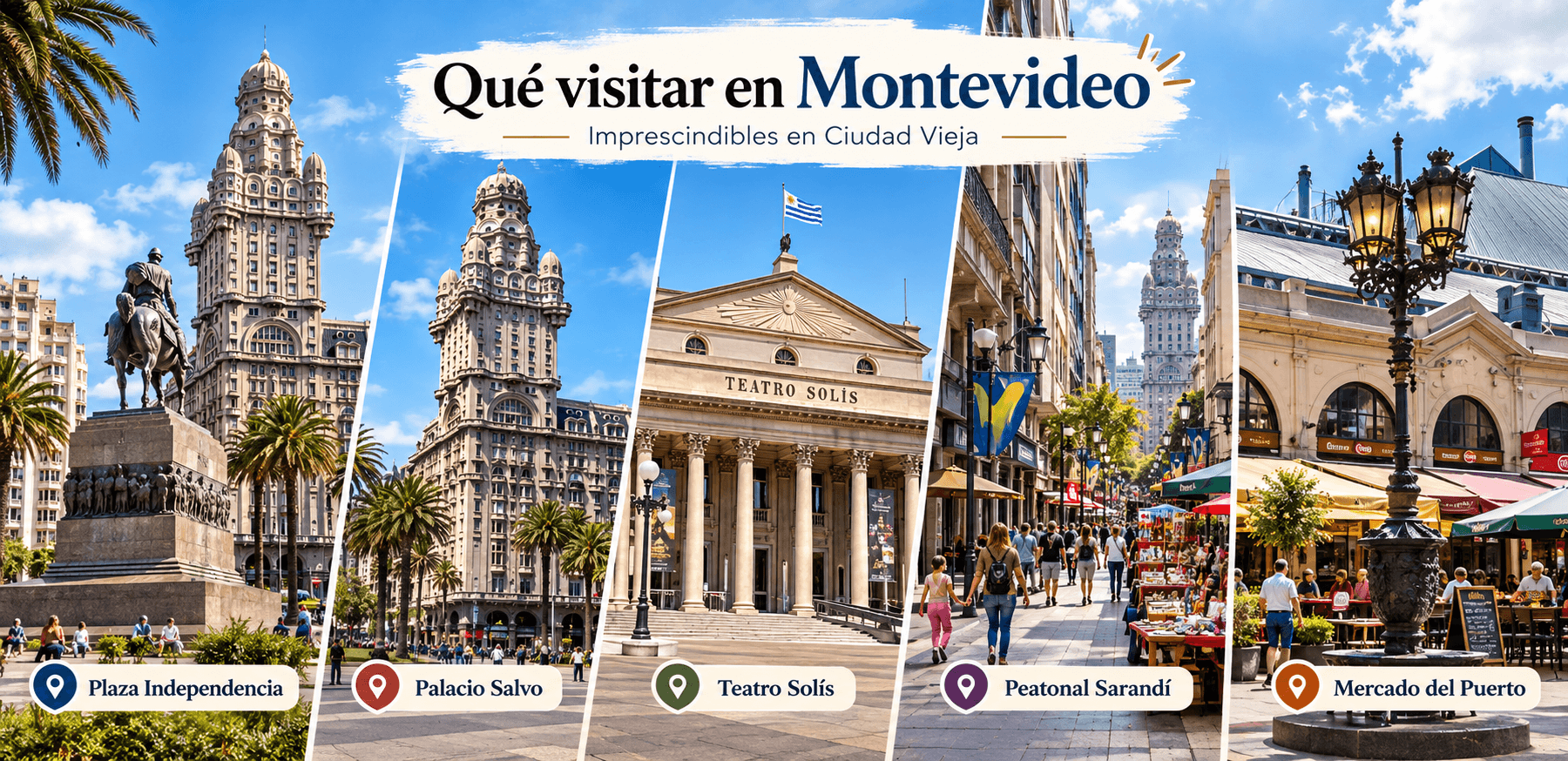 Lugares que visitar en Montevideo, Uruguay: Plaza Independencia, Palacio Salvo, Teatro Solís, Sarandí y Mercado del Puerto.