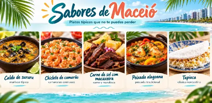 Gastronomía de Maceió, Brasil: caldo de sururu, chiclete de camarão, carne de sol, peixada alagoana y tapioca.
