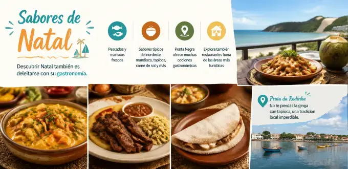 Gastronomía de Natal, Brasil: pescados, mariscos, tapioca y platos típicos del nordeste junto al mar.
