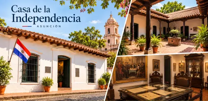 Casa de la Independencia en Asunción, Paraguay, con arquitectura colonial, patio histórico y salas del museo.