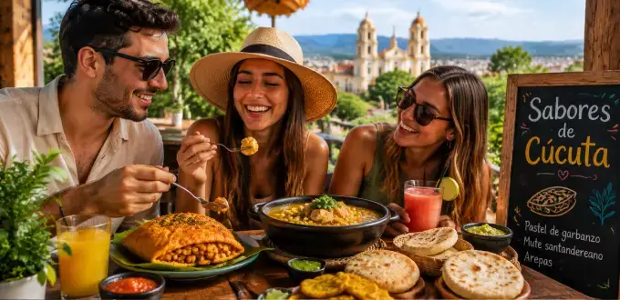 Cúcuta, Colombia: amigos disfrutando la gastronomía local con platos típicos y sabores tradicionales de la región.
