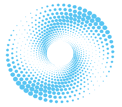Circular graphic made out of small blue circles.